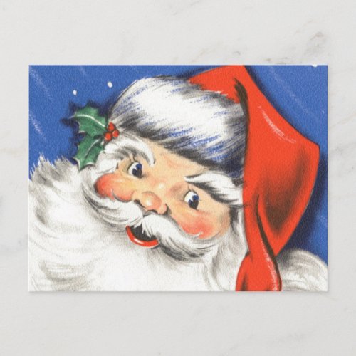 Vintage Christmas Jolly Santa Claus with Music Holiday Postcard