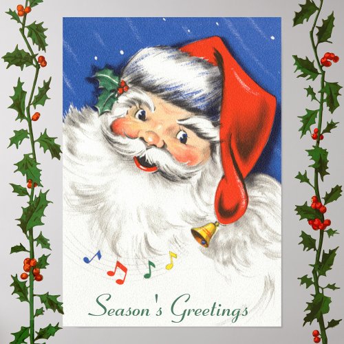 Vintage Christmas Jolly Santa Claus with Music Poster