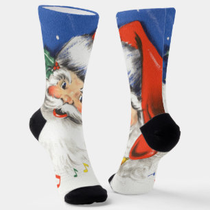 Vintage Christmas, Jolly Santa Claus with Music Socks