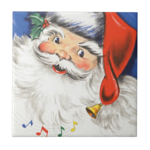 Vintage Christmas Jolly Santa Claus with Music Tile