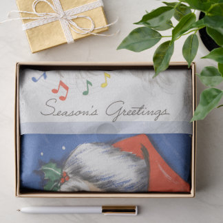 Vintage Christmas, Jolly Santa Claus with Music Tissue Paper