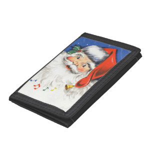 Vintage Christmas, Jolly Santa Claus with Music Trifold Wallet