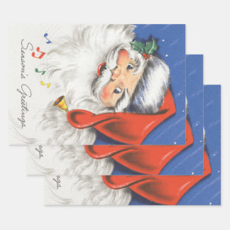 Vintage Christmas, Jolly Santa Claus with Music Wrapping Paper Sheets