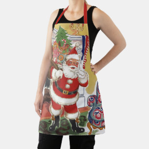 Vintage Christmas, Jolly Santa Claus with Presents Apron
