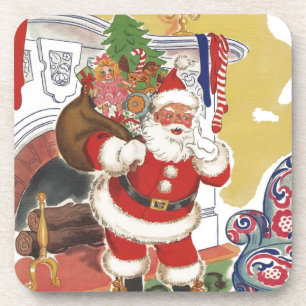 Vintage Christmas, Jolly Santa Claus with Presents Beverage Coaster
