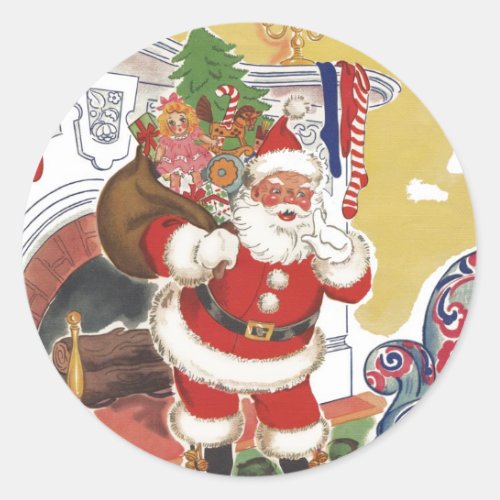 Vintage Christmas Jolly Santa Claus with Presents Classic Round Sticker