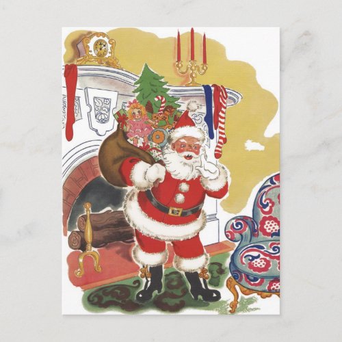 Vintage Christmas Jolly Santa Claus with Presents Holiday Postcard