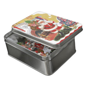 Vintage Christmas, Jolly Santa Claus with Presents Jigsaw Puzzle