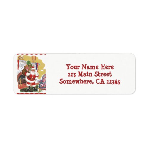 Vintage Christmas Jolly Santa Claus with Presents Label