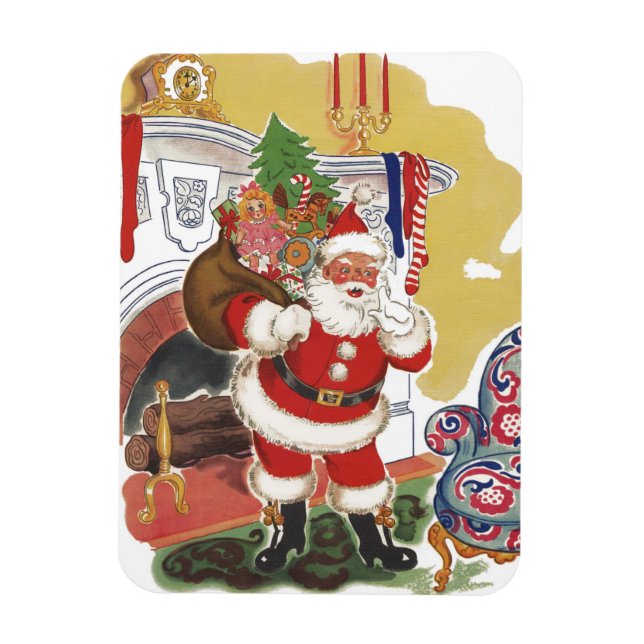 Vintage Christmas, Jolly Santa Claus with Presents Magnet (Vertical)