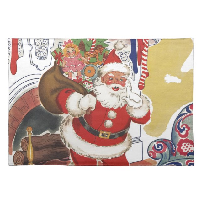 Vintage Christmas, Jolly Santa Claus with Presents Placemat (Front)