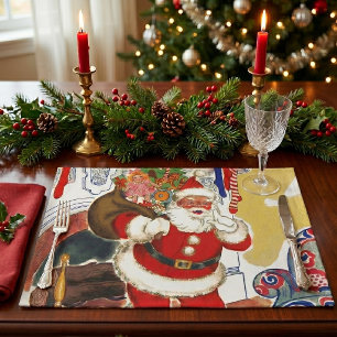 Vintage Christmas, Jolly Santa Claus with Presents Placemat