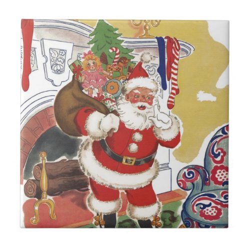 Vintage Christmas Jolly Santa Claus with Presents Tile