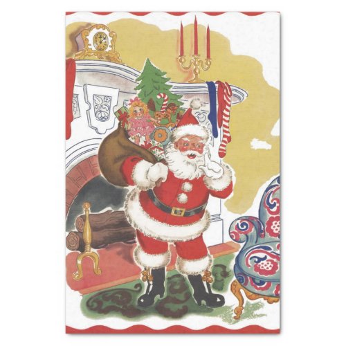 Vintage Christmas Jolly Santa Claus with Presents Tissue Paper