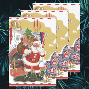 Vintage Christmas, Jolly Santa Claus with Presents Wrapping Paper Sheets