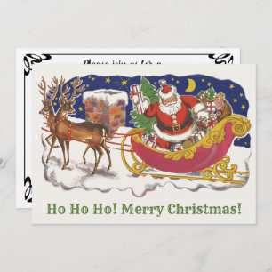 Vintage Christmas, Jolly Santa Claus with Sleigh Invitation