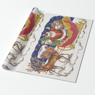 Vintage Christmas, Jolly Santa Claus with Sleigh Wrapping Paper