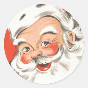 Vintage Christmas, Jolly Santa Claus with Smile Classic Round Sticker