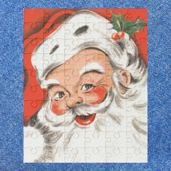 Vintage Christmas  Jolly Santa Claus With Smile Jigsaw Puzzle by ChristmasCafe at Zazzle