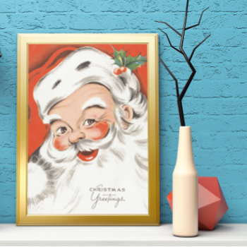 Vintage Christmas  Jolly Santa Claus With Smile Poster by ChristmasCafe at Zazzle
