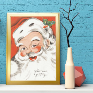 Vintage Christmas, Jolly Santa Claus with Smile Poster