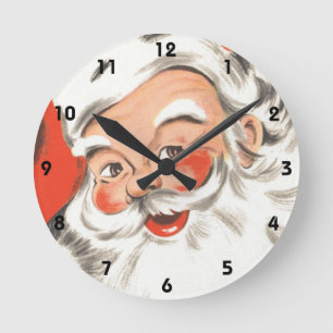 Vintage Christmas, Jolly Santa Claus with Smile Round Clock