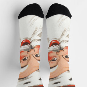 Vintage Christmas, Jolly Santa Claus with Smile Socks