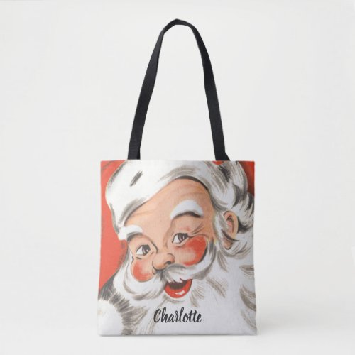 Vintage Christmas Jolly Santa Claus with Smile Tote Bag