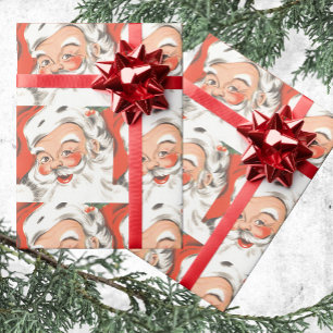 Vintage Christmas, Jolly Santa Claus with Smile Wrapping Paper
