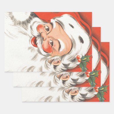 Vintage Christmas, Jolly Santa Claus with Smile Wrapping Paper Sheets