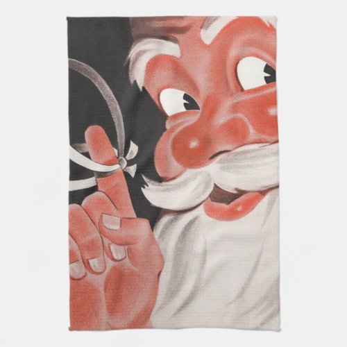 Vintage Christmas Jolly Santa Claus with String Kitchen Towel