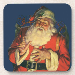 Vintage Christmas, Jolly Santa Claus with Toys Beverage Coaster