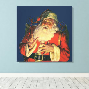 Vintage Christmas, Jolly Santa Claus with Toys Canvas Print