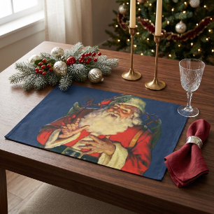 Vintage Christmas, Jolly Santa Claus with Toys Cloth Placemat