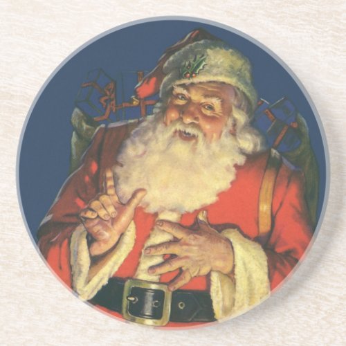 Vintage Christmas Jolly Santa Claus with Toys Coaster