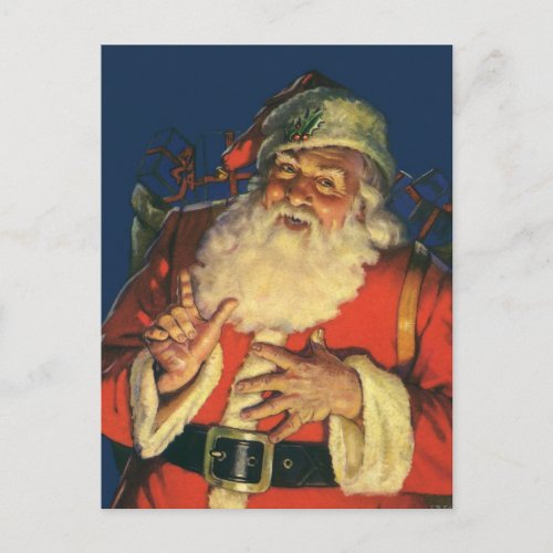 Vintage Christmas Jolly Santa Claus with Toys Holiday Postcard