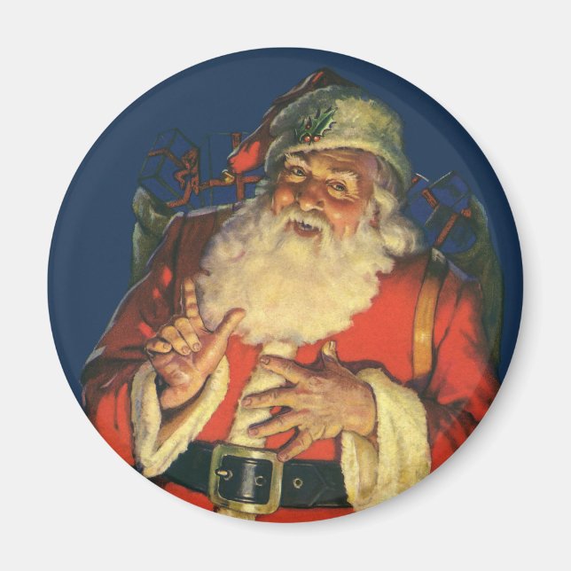 Vintage Christmas, Jolly Santa Claus with Toys Magnet (Front)