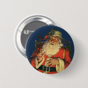 Vintage Christmas, Jolly Santa Claus with Toys Pinback Button