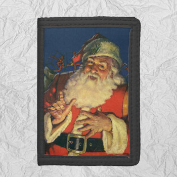 Vintage Christmas  Jolly Santa Claus With Toys Tri-fold Wallet by ChristmasCafe at Zazzle