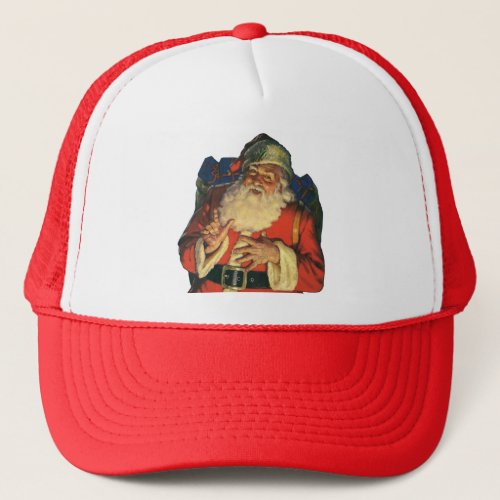 Vintage Christmas Jolly Santa Claus with Toys Trucker Hat