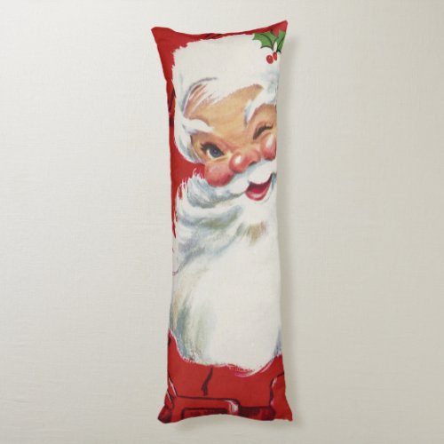 Vintage Christmas Jolly Winking Santa Claus Body Pillow