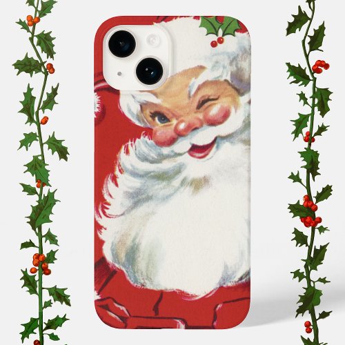 Vintage Christmas Jolly Winking Santa Claus Case_Mate iPhone 14 Case
