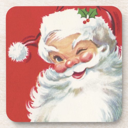 Vintage Christmas Jolly Winking Santa Claus Drink Coaster