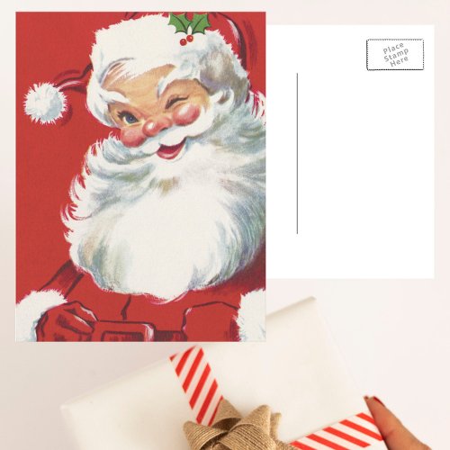 Vintage Christmas Jolly Winking Santa Claus Holiday Postcard