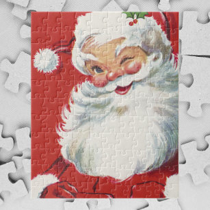 Vintage Christmas, Jolly Winking Santa Claus Jigsaw Puzzle