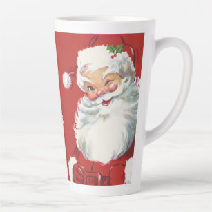 Vintage Christmas, Jolly Winking Santa Claus Latte Mug