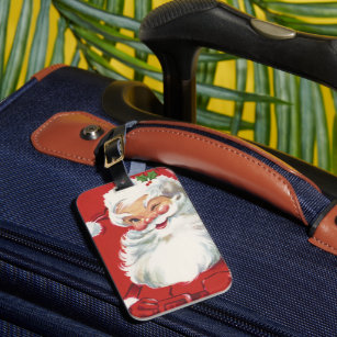 Vintage Christmas, Jolly Winking Santa Claus Luggage Tag