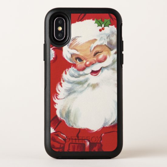 Vintage Christmas, Jolly Winking Santa Claus OtterBox Symmetry iPhone X Case