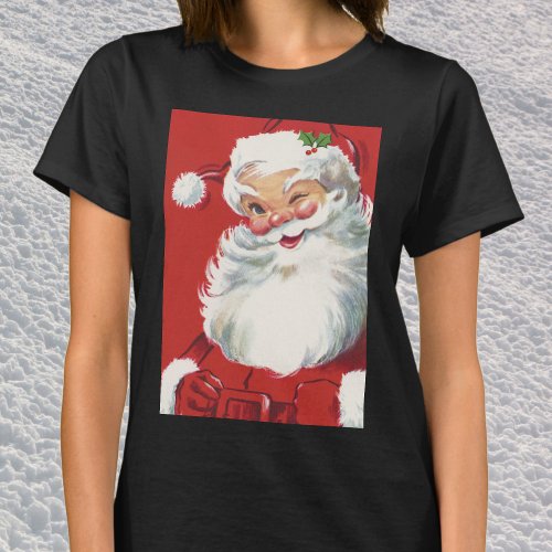 Vintage Christmas Jolly Winking Santa Claus T_Shirt