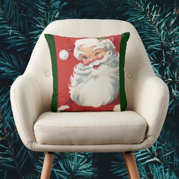 Vintage Christmas  Jolly Winking Santa Claus Throw Pillow by ChristmasCafe at Zazzle